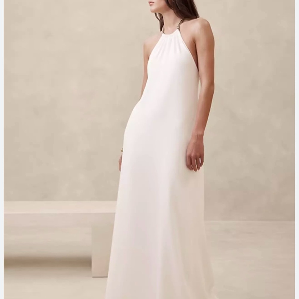 Banana Republic White Crepe Halter Gown